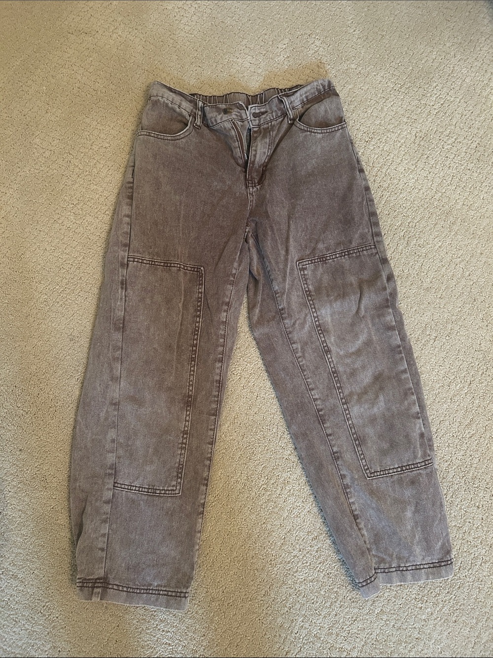 SHEIN Brown/Rust Boyfriend/Barrel Crop Patch Jeans
